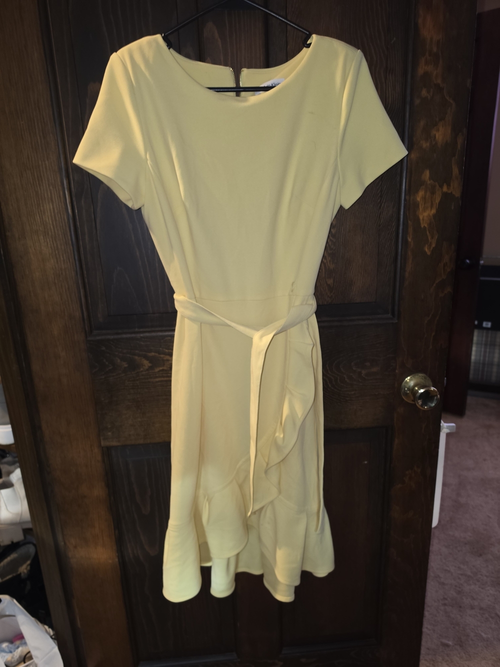 Calvin Klein Lemon Short Sleeve Tie-Waist Midi Dress